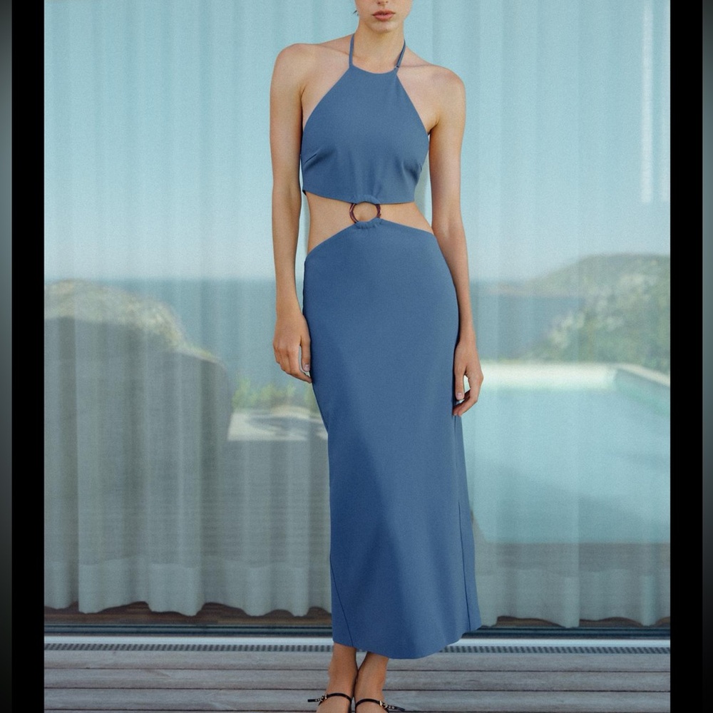 Zara Blue Halter Cutout Dress